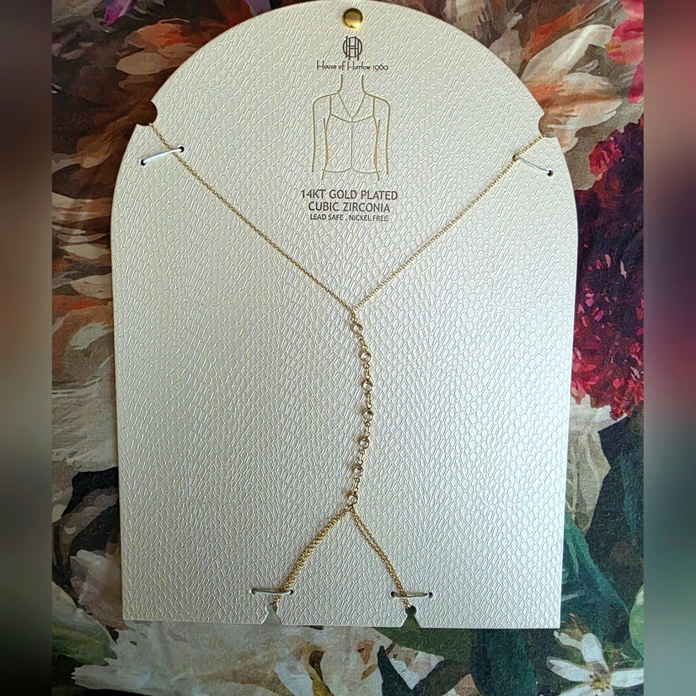 House of Harlow 1960 Cubic Zirconia 14kt Gold Plated Body Chain Necklace NEW